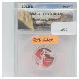ANACS 2015-S PR70DCAM 90% Silver Saratoga Quarter