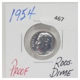 1954 90% Silver Proof Roos Dime 10 Cents
