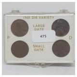 1960 Die Variety Lincoln Pennies Lg&Sm Date