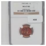 NGC 1965 SMS MS67RD Lincoln Penny One Cent