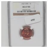 NGC 1967 SMS MS67RD Lincoln Penny One Cent