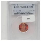 PCGS 1986-S PR69RD DCAM Lincoln Penny One Cent