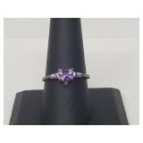 .925 Sterling Silver Amethyst Heart Ring .925 Sterling Silver Amethyst Heart Ring