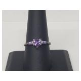 .925 Sterling Silver Amethyst Heart Ring