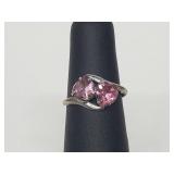 .925 Sterling Silver Gemstone Double Heart Ring