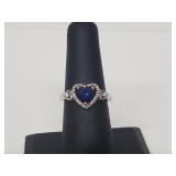 .925 Sterling Silver Sapphire Heart Ring