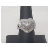 .925 Sterling Silver Diamond Heart Ring