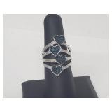 .925 Sterling Silver Diamond/Blue Diamond Heart Ri