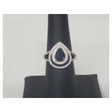 .925 Sterling Silver Sapphire/Diamond Ring