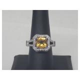 .925 Sterling Silver Citrine/Diamond Ring