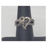 .925 Sterl Silver Diamond/Black Diamond Heart Ring