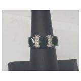 .925 Sterling Silver Emerald/Diamond Ring