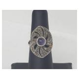 .925 Sterling Silver Amethyst/Marcasite Ring