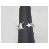 .925 Sterling Silver Moon/Star Adjustable Ring