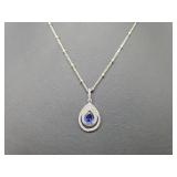 .925 Sterl Silver Sapphire/Diamond Pend & Chain .925 Sterl Silver Sapphire/Diamond Pend & Chain