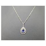 .925 Sterl Silver Sapphire/Diamond Pend & Chain