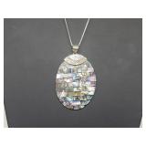 .925 Sterling Silver Abalone Pendant & Chain