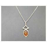 .925 Sterling Silver Amber Pendant & Chain