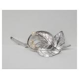 .925 Sterling Silver Leaf Pearl Brooch