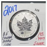 2017 1oz .999 $5 Canada Maple Leaf