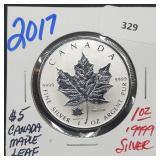 2017 1oz .999 $5 Canada Maple Leaf