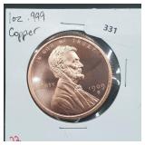 1oz .999 Copper Lincoln Round