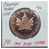 1oz .999 Copper Canada Maple Leaf