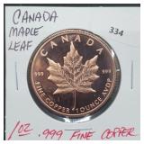 1oz .999 Copper Canada Maple Leaf 1oz .999 Copper Canada Maple Leaf