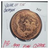 1oz .999 Copper Yr of the Dragon Round 1oz .999 Copper Yr of the Dragon Round
