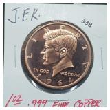 1oz .999 Copper JFK Round 1oz .999 Copper JFK Round
