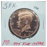 1oz .999 Copper JFK Round