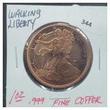 1oz .999 Copper Walking Liberty Round