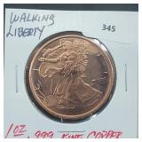 1oz .999 Copper Walking Liberty Round