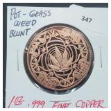 1oz .999 Copper Pot-Grass-Weed-Blunt Round