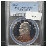 PCGS 1976-S PR69DCAM Clad Type 2 Ike $1 Dollar PCGS 1976-S PR69DCAM Clad Type 2 Ike $1 Dollar
