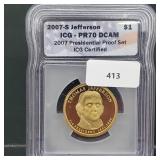 ICG 2007-S PR70DCAM Jefferson $1 Dollar