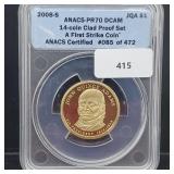 ANACS 2008-S PR70DCAM Adams $1 Dollar