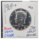 1969-S Proof 40% Silver JFK Half $1 Dollar