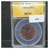 ANACS 2004-D MS65 JFK Half $1 Dollar ANACS 2004-D MS65 JFK Half $1 Dollar