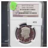 NGC 2015-S PF70 Ultra Cameo Clad JFK Half $1 NGC 2015-S PF70 Ultra Cameo Clad JFK Half $1