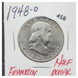 1948-D 90% Silver Franklin Half $1 Dollar 1948-D 90% Silver Franklin Half $1 Dollar
