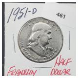 1951-D 90% Silver Franklin Half $1 Dollar 1951-D 90% Silver Franklin Half $1 Dollar