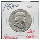 1953-S 90% Silver Franklin Half $1 Dollar