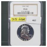 NGC 1963 PF65 90% Silver Franklin Half $1 Dollar NGC 1963 PF65 90% Silver Franklin Half $1 Dollar