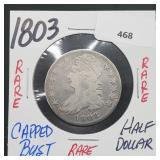 Rare 1803 90% Silver Capped Bust Half $1 Dollar