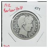 1912 90% Silver Barber Half $1 Dollar