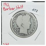 1912 90% Silver Barber Half $1 Dollar