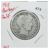 1915 90% Silver Barber Half $1 Dollar