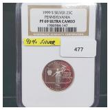 NGC 1999-S PF69 Ultra Cameo PA 90% Silv Quarter NGC 1999-S PF69 Ultra Cameo PA 90% Silv Quarter