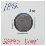 1872 90% Silver Seated Dime 10 Cents